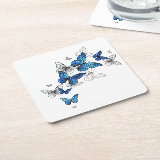 Blue Flying Butterflies Morpho Kartonnen Onderzetters (Schuin)