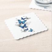 Blue Flying Butterflies Morpho Kartonnen Onderzetters (Gebogen)