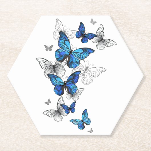 Blue Flying Butterflies Morpho Kartonnen Onderzetters (Voorkant)