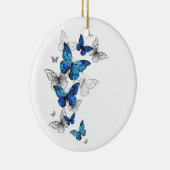 Blue Flying Butterflies Morpho Keramisch Ornament (Rechts)
