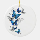 Blue Flying Butterflies Morpho Keramisch Ornament (Achterkant)