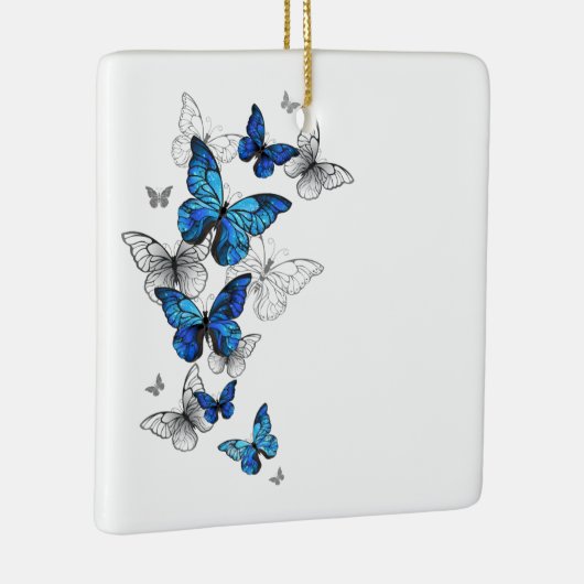 Blue Flying Butterflies Morpho Keramisch Ornament (Rechts)