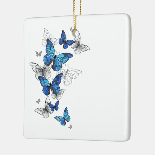 Blue Flying Butterflies Morpho Keramisch Ornament (Links)