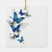 Blue Flying Butterflies Morpho Keramisch Ornament (Achterkant)
