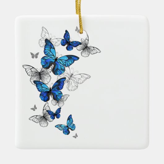 Blue Flying Butterflies Morpho Keramisch Ornament (Voorkant)