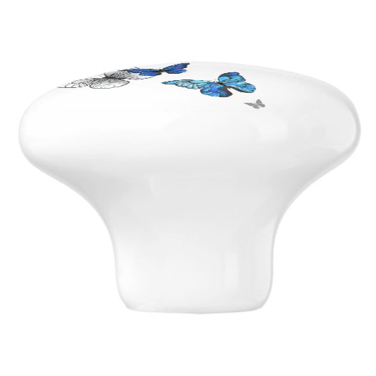 Blue Flying Butterflies Morpho Keramische Knop (Zijkant)