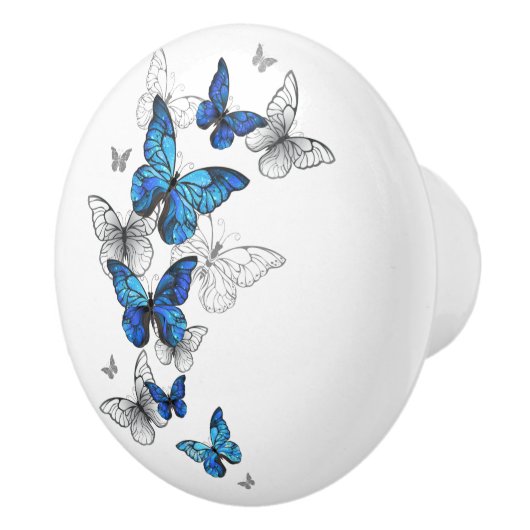 Blue Flying Butterflies Morpho Keramische Knop (Rechts)
