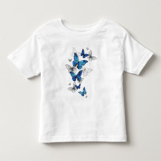Blue Flying Butterflies Morpho Kinder Shirts (Voorkant)