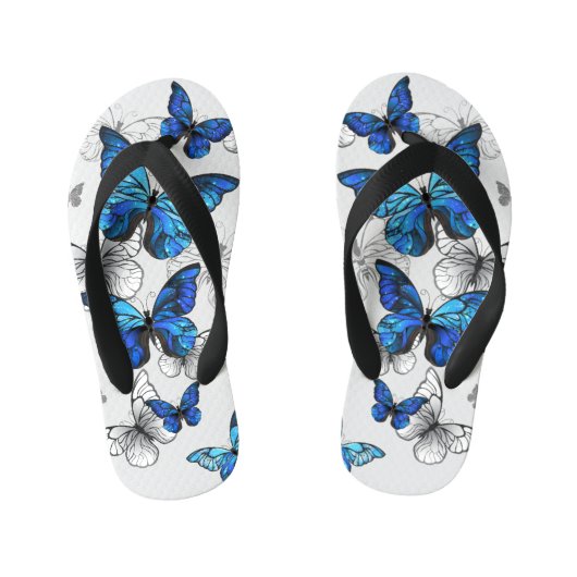 Blue Flying Butterflies Morpho Kinder Teenslippers (Voetbed)