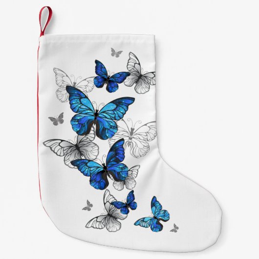 Blue Flying Butterflies Morpho Kleine Kerstsok (Voorkant)