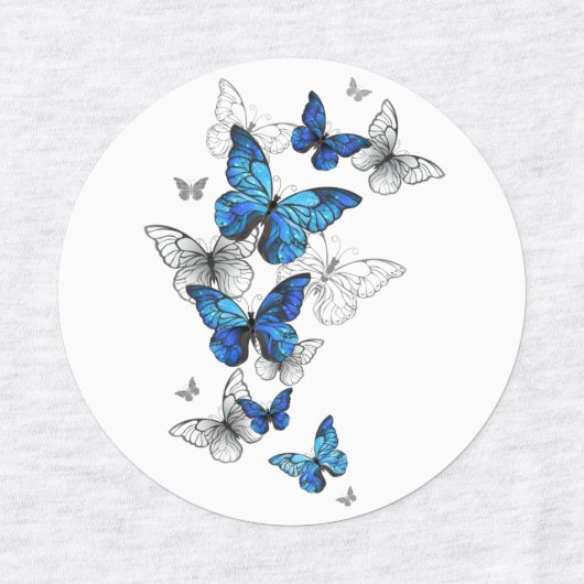 Blue Flying Butterflies Morpho Labels (Design 1)