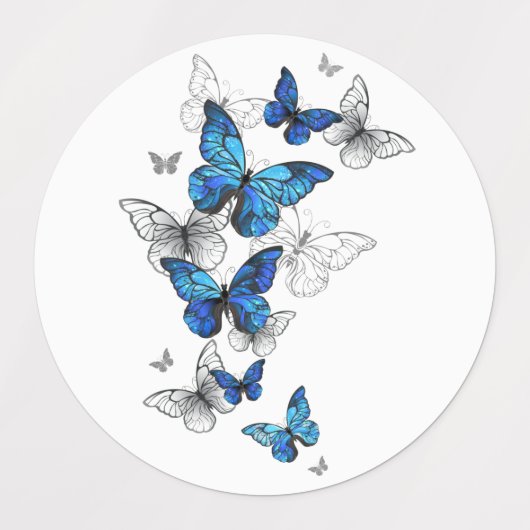 Blue Flying Butterflies Morpho Labels (Design 1)