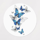 Blue Flying Butterflies Morpho Labels (Design 2)