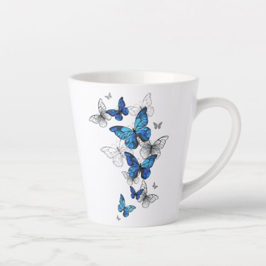 Blue Flying Butterflies Morpho Latte Mok (Rechts)