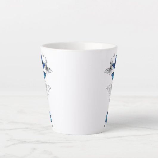 Blue Flying Butterflies Morpho Latte Mok (Voorkant)
