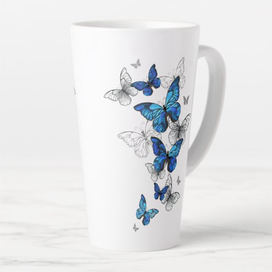 Blue Flying Butterflies Morpho Latte Mok (Rechterhoek)