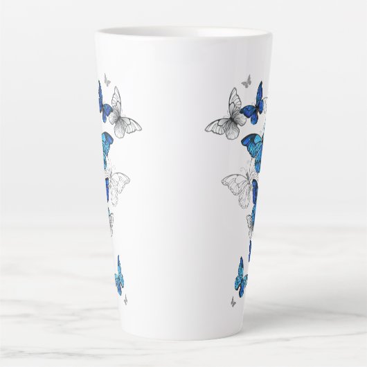 Blue Flying Butterflies Morpho Latte Mok (Voorkant)