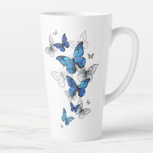 Blue Flying Butterflies Morpho Latte Mok (Rechts)