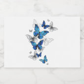 Blue Flying Butterflies Morpho Likeurfles Etiket (Enkel label)