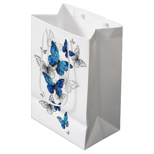 Blue Flying Butterflies Morpho Medium Cadeauzakje (Voorkant Gekanteld)