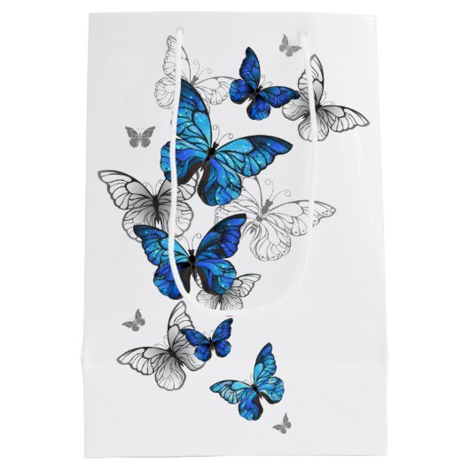 Blue Flying Butterflies Morpho Medium Cadeauzakje (Achterkant)