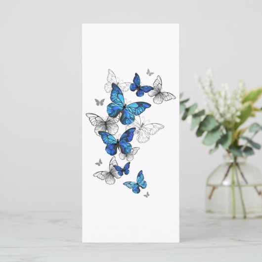 Blue Flying Butterflies Morpho Menu (Staand voorkant)