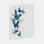 Blue Flying Butterflies Morpho Metalen Ornament (Voorkant Rechts)