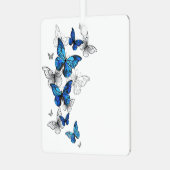Blue Flying Butterflies Morpho Metalen Ornament (Voorkant links)