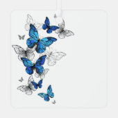 Blue Flying Butterflies Morpho Metalen Ornament (Achterkant)