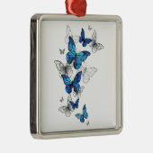 Blue Flying Butterflies Morpho Metalen Ornament (Rechts)