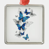 Blue Flying Butterflies Morpho Metalen Ornament (Voorkant)