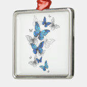 Blue Flying Butterflies Morpho Metalen Ornament (Links)
