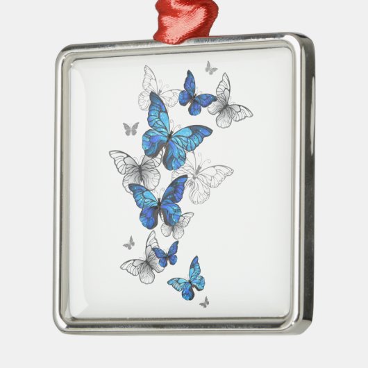 Blue Flying Butterflies Morpho Metalen Ornament (Links)