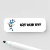 Blue Flying Butterflies Morpho Naamplaatje (In situ)