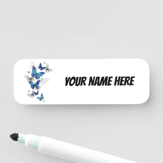 Blue Flying Butterflies Morpho Naamplaatje (In situ)