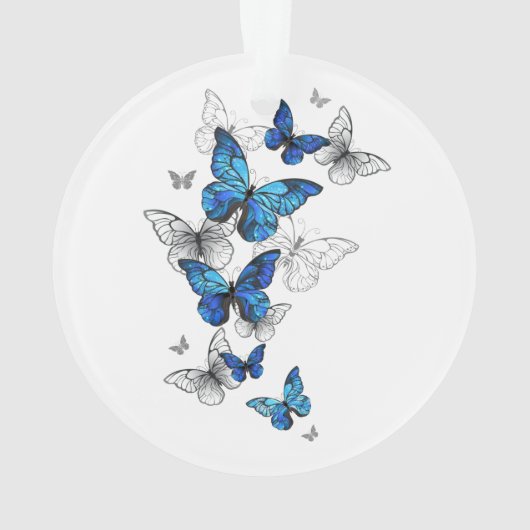 Blue Flying Butterflies Morpho Ornament (achterkant)