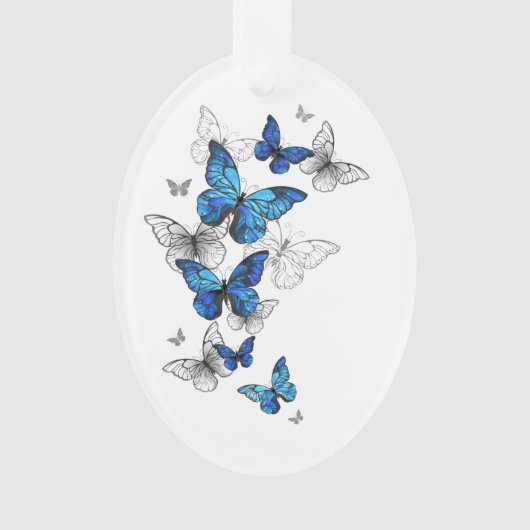 Blue Flying Butterflies Morpho Ornament (voorkant)