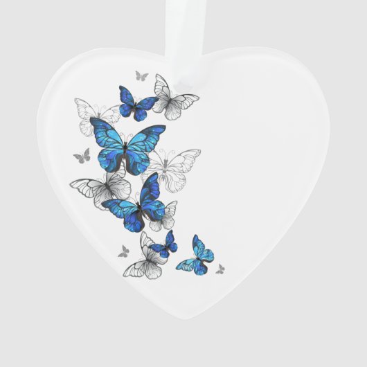 Blue Flying Butterflies Morpho Ornament (achterkant)