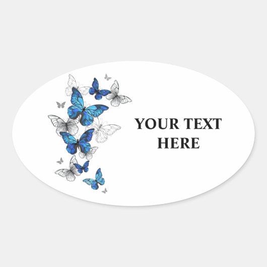 Blue Flying Butterflies Morpho Ovale Sticker (Voorkant)