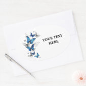 Blue Flying Butterflies Morpho Ovale Sticker (Envelop)