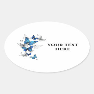 Blue Flying Butterflies Morpho Ovale Sticker