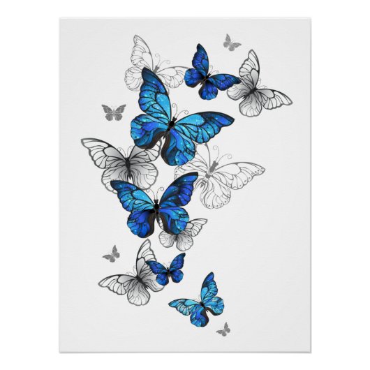 Blue Flying Butterflies Morpho Perfect Poster (Voorkant)