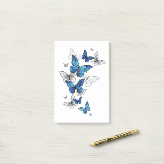 Blue Flying Butterflies Morpho Post-it® Notes (Op bureau)