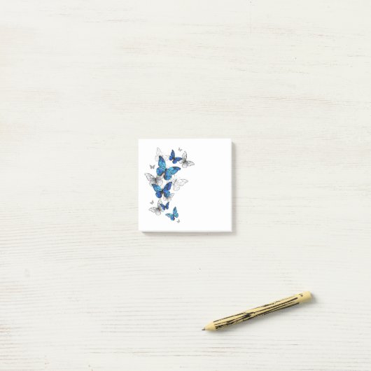 Blue Flying Butterflies Morpho Post-it® Notes (Op bureau)