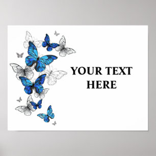 Blue Flying Butterflies Morpho Poster