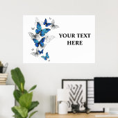 Blue Flying Butterflies Morpho Poster (Thuiskantoor)