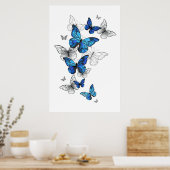 Blue Flying Butterflies Morpho Poster (Keuken)