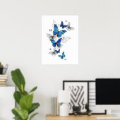 Blue Flying Butterflies Morpho Poster (Thuiskantoor)