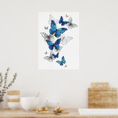 Blue Flying Butterflies Morpho Poster (Keuken)