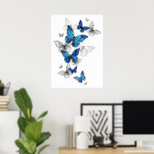 Blue Flying Butterflies Morpho Poster (Thuiskantoor)